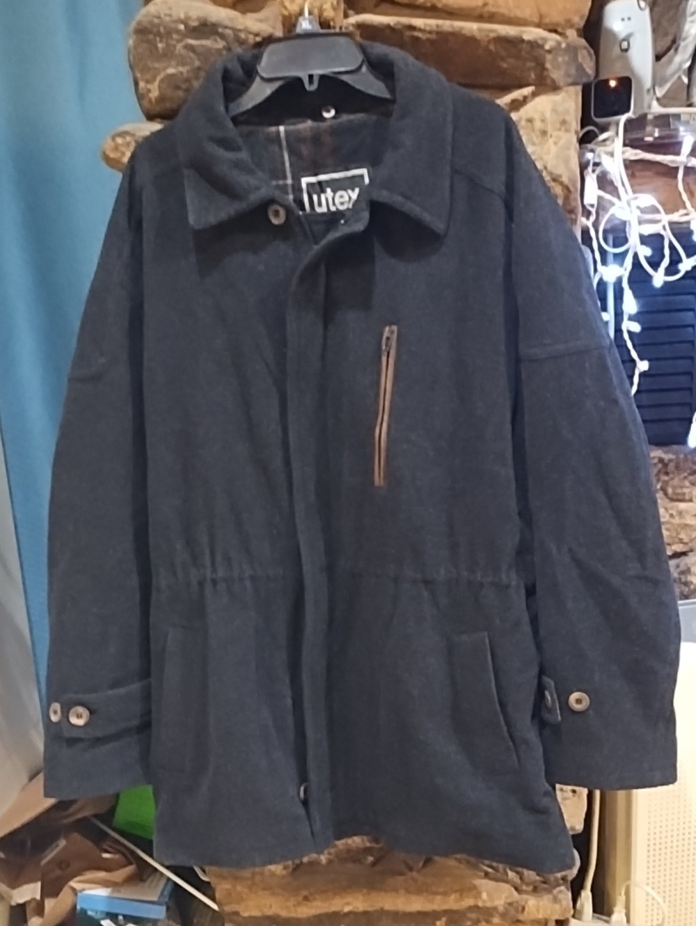 Utex Dark Charcoal Wool-Blend Peacoat